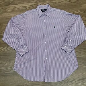 Polo By Ralph Lauren Andrew Men's 17 34/35 Striped Button Up Shirt Green Pony